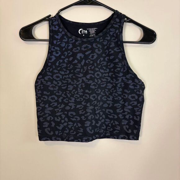 Zyia Active Black with Grey Leopard Print High Neckline Sports Bra Size Medium - Picture 1 of 3